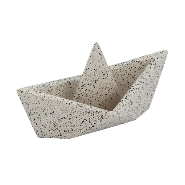 TOV Furniture Gabby Speckled Cream Sailboat Catchall - Whimsical Concrete Organizer for Keys, Jewelry & Decor TOV-C18869
