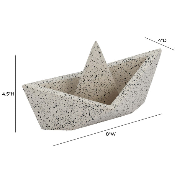 TOV Furniture Gabby Speckled Cream Sailboat Catchall - Whimsical Concrete Organizer for Keys, Jewelry & Decor TOV-C18869
