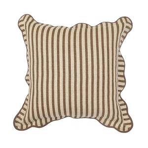TOV Furniture Striped Linen Throw Pillow - Artisan-Made, Soft Cotton Blend with Scalloped Trim for Elegant Decor Earthy Brown / With Insert TOV-C18887