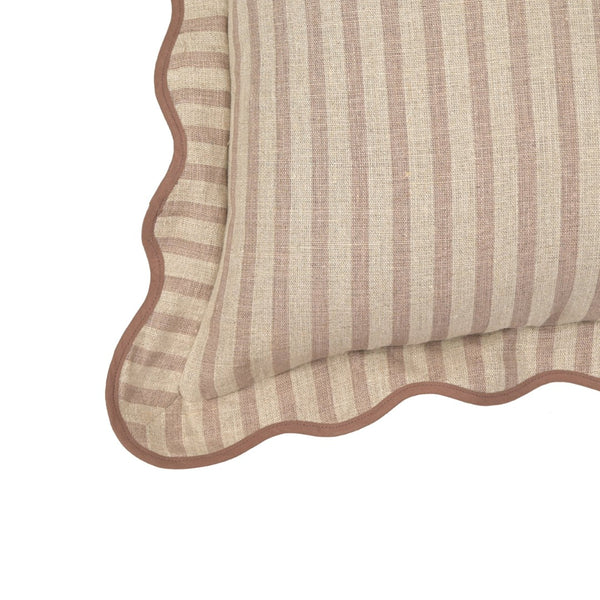 TOV Furniture Striped Linen Throw Pillow - Artisan-Made, Soft Cotton Blend with Scalloped Trim for Elegant Decor Rose Taupe / Pillow Cover Only TOV-C18888-COVER