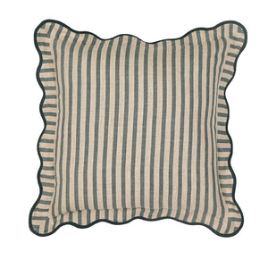 TOV Furniture Striped Linen Throw Pillow - Artisan-Made, Soft Cotton Blend with Scalloped Trim for Elegant Decor Green / Pillow Cover Only TOV-C18889-COVER