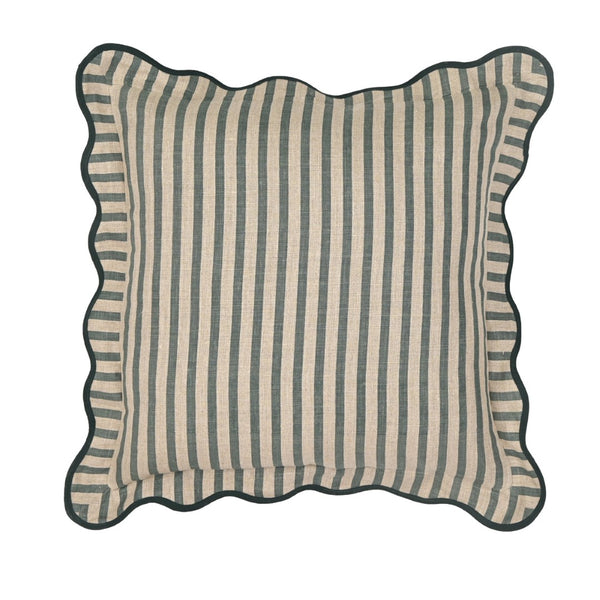 TOV Furniture Striped Linen Throw Pillow - Artisan-Made, Soft Cotton Blend with Scalloped Trim for Elegant Decor Green / With Insert TOV-C18889