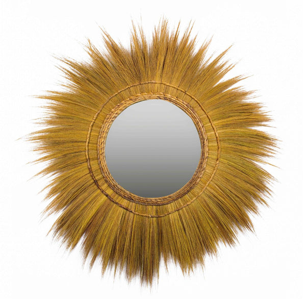 TOV Furniture Mettu 51" Handcrafted Natural Grass Round Wall Mirror - Unique Bohemian Accent for Any Room TOV-C21004