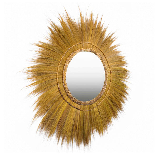 TOV Furniture Mettu 51" Handcrafted Natural Grass Round Wall Mirror - Unique Bohemian Accent for Any Room TOV-C21004