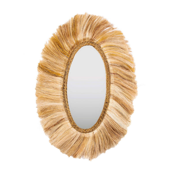 TOV Furniture Tribal 25.6"x35.4" Handcrafted Abaca Grass Oval Wall Mirror – Elegant Natural Décor for Any Space TOV-C21005