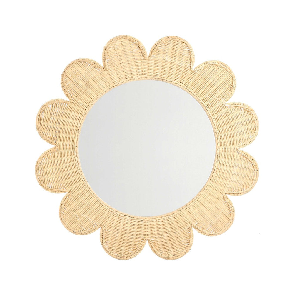 TOV Furniture Coralie 33.4" Handcrafted Rattan Round Mirror - Sculptural Floral Design for Brightening Spaces Natural TOV-C21037