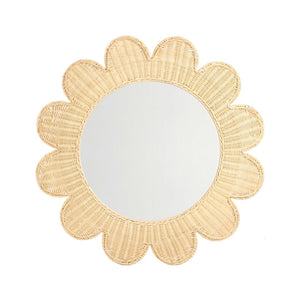TOV Furniture Coralie 33.4" Handcrafted Rattan Round Mirror - Sculptural Floral Design for Brightening Spaces Natural TOV-C21037