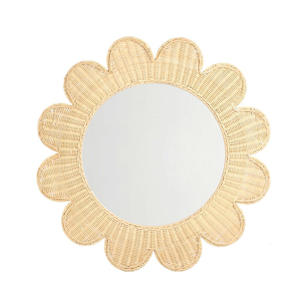 TOV Furniture Coralie 33.4" Handcrafted Rattan Round Mirror - Sculptural Floral Design for Brightening Spaces Natural TOV-C21037