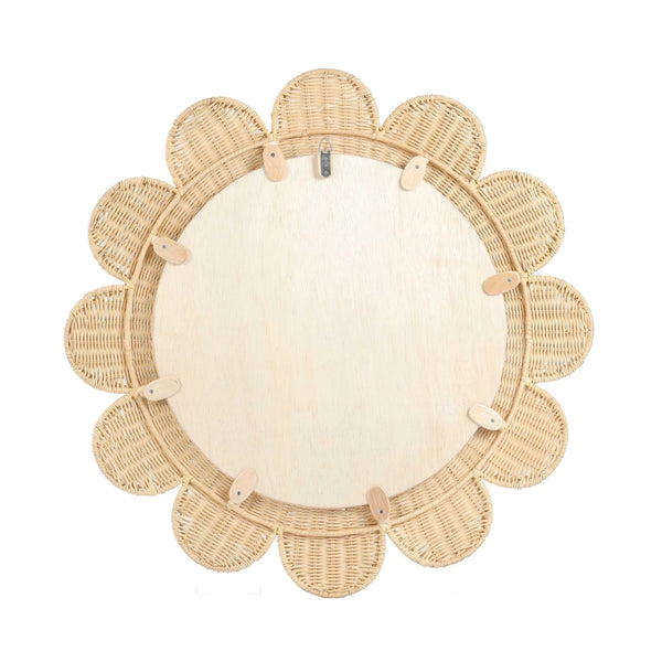 TOV Furniture Coralie 33.4" Handcrafted Rattan Round Mirror - Sculptural Floral Design for Brightening Spaces Natural TOV-C21037