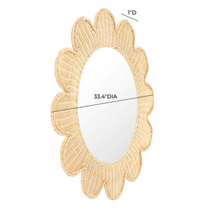 TOV Furniture Coralie 33.4" Handcrafted Rattan Round Mirror - Sculptural Floral Design for Brightening Spaces Natural TOV-C21037