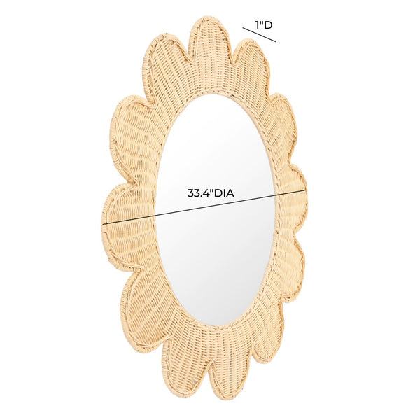 TOV Furniture Coralie 33.4" Handcrafted Rattan Round Mirror - Sculptural Floral Design for Brightening Spaces Natural TOV-C21037