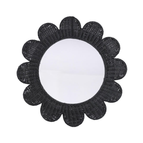 TOV Furniture Coralie 33.4" Handcrafted Rattan Round Mirror - Sculptural Floral Design for Brightening Spaces Black TOV-C21038