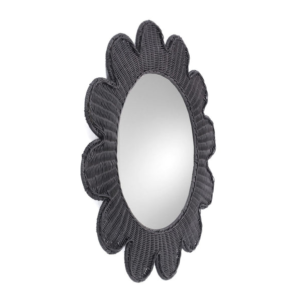 TOV Furniture Coralie 33.4" Handcrafted Rattan Round Mirror - Sculptural Floral Design for Brightening Spaces Black TOV-C21038