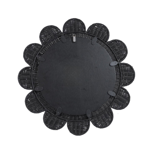TOV Furniture Coralie 33.4" Handcrafted Rattan Round Mirror - Sculptural Floral Design for Brightening Spaces Black TOV-C21038