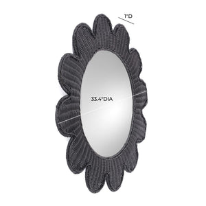 TOV Furniture Coralie 33.4" Handcrafted Rattan Round Mirror - Sculptural Floral Design for Brightening Spaces Black TOV-C21038