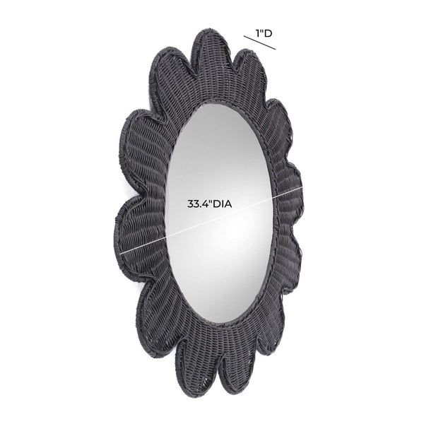 TOV Furniture Coralie 33.4" Handcrafted Rattan Round Mirror - Sculptural Floral Design for Brightening Spaces Black TOV-C21038