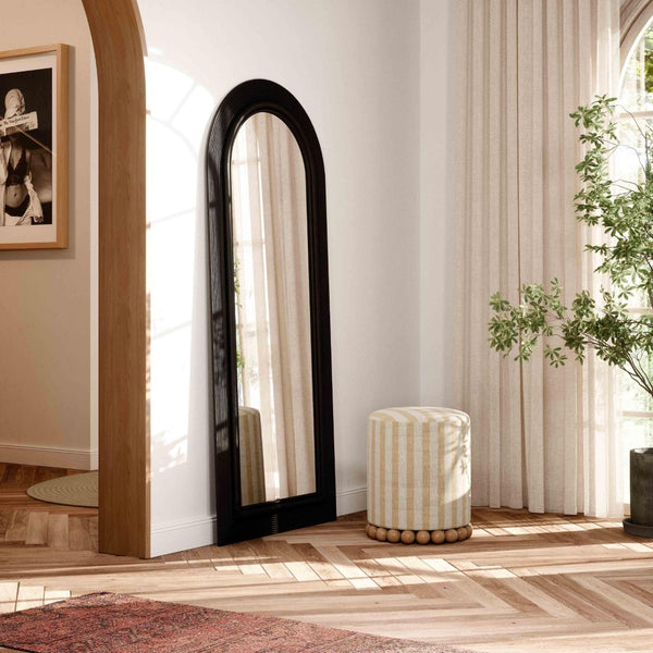 TOV Furniture Tanya 70" Bohemian Rattan Floor Mirror - Handcrafted Organic Design for Elegant Home Décor Black TOV-C54315