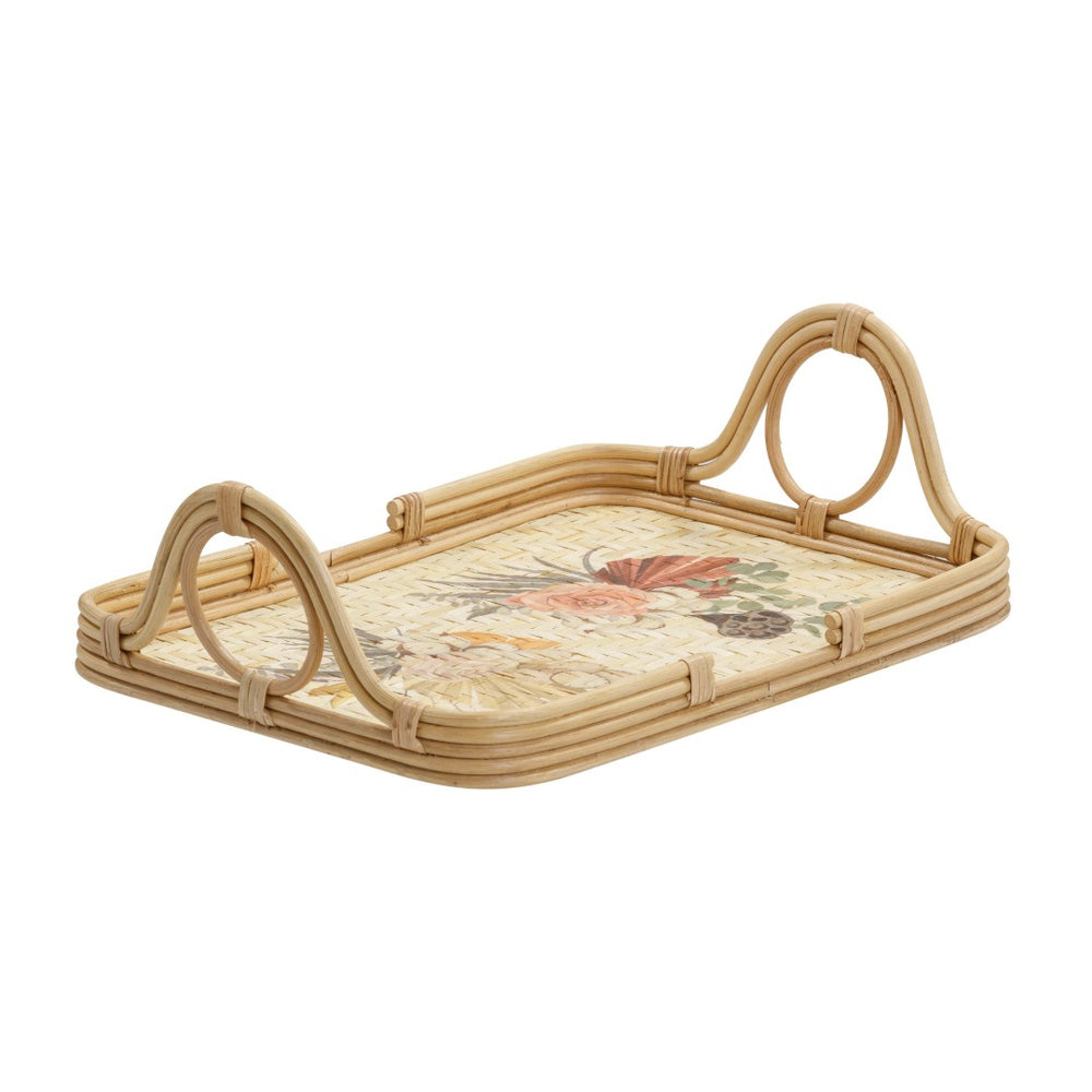 TOV Furniture Corey Floral Bamboo Tray - Handwoven Rattan & Bamboo Serving Tray with Artisanal Charm & Style TOV-C54429