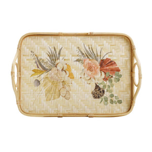 TOV Furniture Corey Floral Bamboo Tray - Handwoven Rattan & Bamboo Serving Tray with Artisanal Charm & Style TOV-C54429