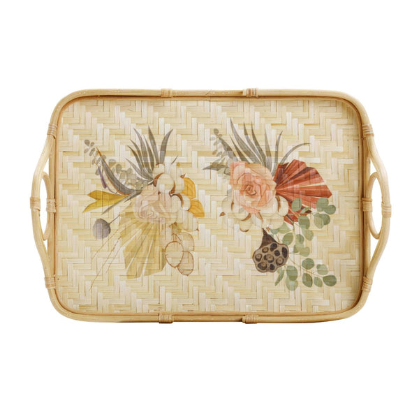TOV Furniture Corey Floral Bamboo Tray - Handwoven Rattan & Bamboo Serving Tray with Artisanal Charm & Style TOV-C54429