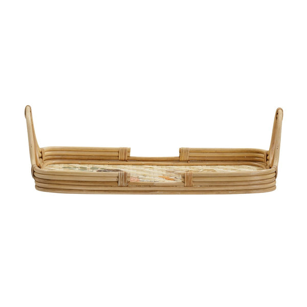 TOV Furniture Corey Floral Bamboo Tray - Handwoven Rattan & Bamboo Serving Tray with Artisanal Charm & Style TOV-C54429