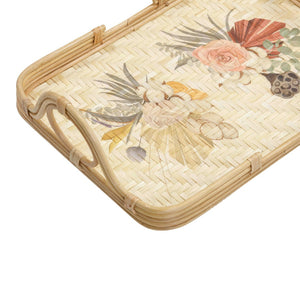 TOV Furniture Corey Floral Bamboo Tray - Handwoven Rattan & Bamboo Serving Tray with Artisanal Charm & Style TOV-C54429