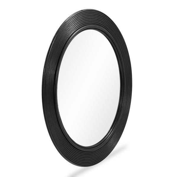 TOV Furniture Tanya Rattan Round Wall Mirror – Bohemian Fluted Frame for Brightening Any Space with Style Black TOV-C54446