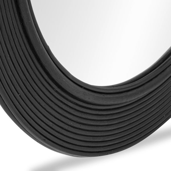 TOV Furniture Tanya Rattan Round Wall Mirror – Bohemian Fluted Frame for Brightening Any Space with Style Black TOV-C54446