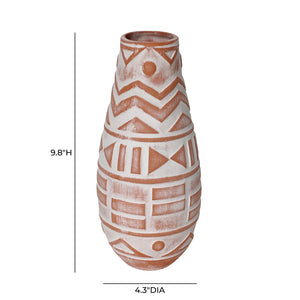 TOV Furniture Earthenware Aztec Teardrop Vase – Handcrafted Terracotta Accent for Boho & Modern Decor Styles TOV-C54680