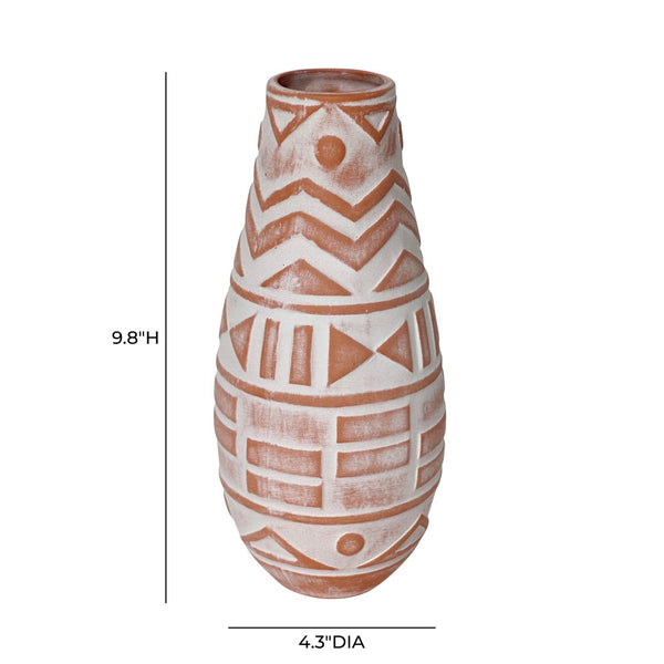 TOV Furniture Earthenware Aztec Teardrop Vase – Handcrafted Terracotta Accent for Boho & Modern Decor Styles TOV-C54680