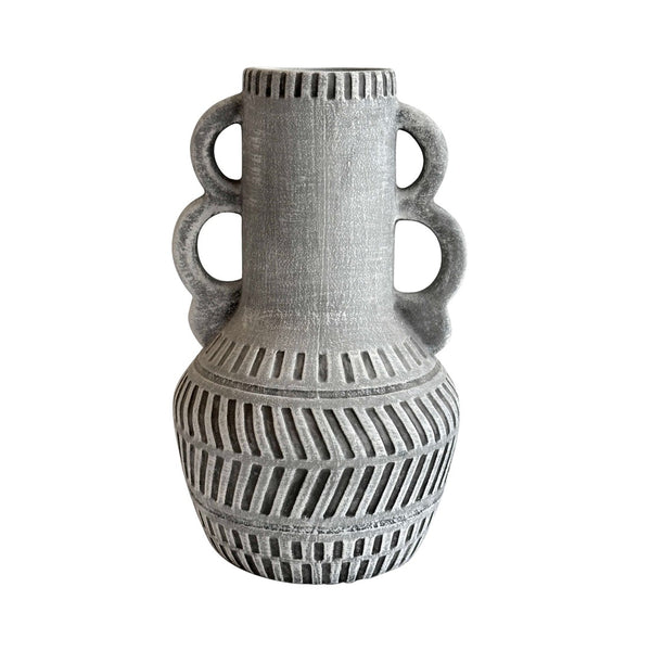 TOV Furniture Earthenware Aztec Handled Flower Vase - Artisan Slate Design for Modern & Bohemian Decor TOV-C54681