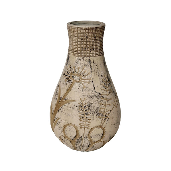 TOV Furniture Earthenware Hand-Painted Floral Vase in Grey - Artisanal Charm for Modern & Boho Spaces, 13" Tall TOV-C54683