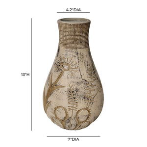 TOV Furniture Earthenware Hand-Painted Floral Vase in Grey - Artisanal Charm for Modern & Boho Spaces, 13" Tall TOV-C54683