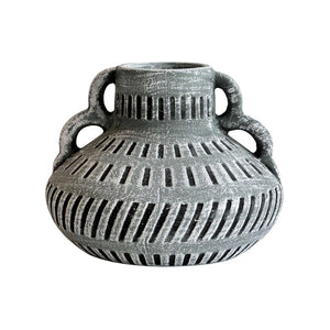 TOV Furniture Earthenware Aztec-Inspired Wide Flower Vase in Serene Blue – Handcrafted Ceramic Home Accent Decor TOV-C54684