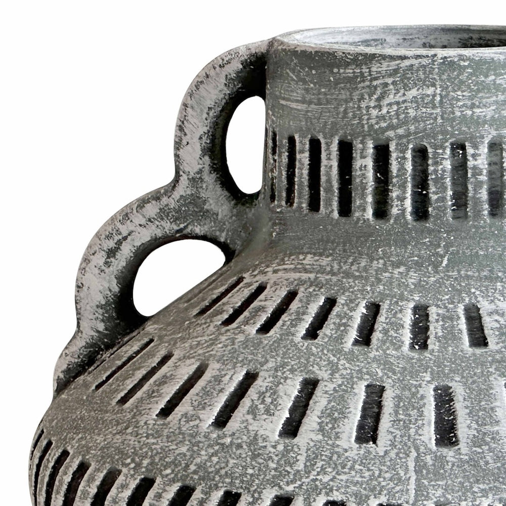 TOV Furniture Earthenware Aztec-Inspired Wide Flower Vase in Serene Blue – Handcrafted Ceramic Home Accent Decor TOV-C54684