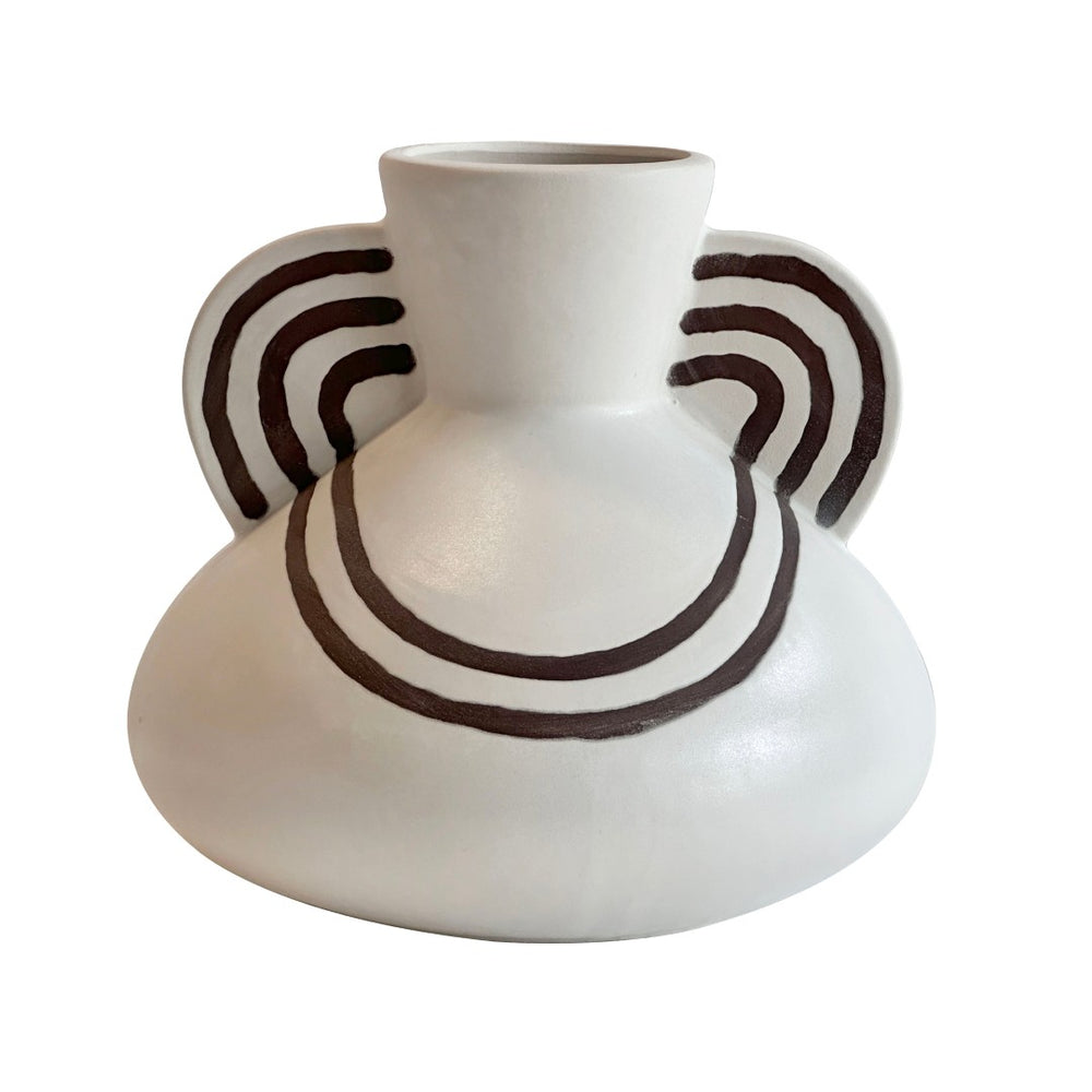 TOV Furniture Ceramic Artisan Handcrafted Vase - Wide Bodied Centerpiece with Unique Line Art for Modern Décor TOV-C54690