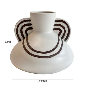TOV Furniture Ceramic Artisan Handcrafted Vase - Wide Bodied Centerpiece with Unique Line Art for Modern Décor TOV-C54690