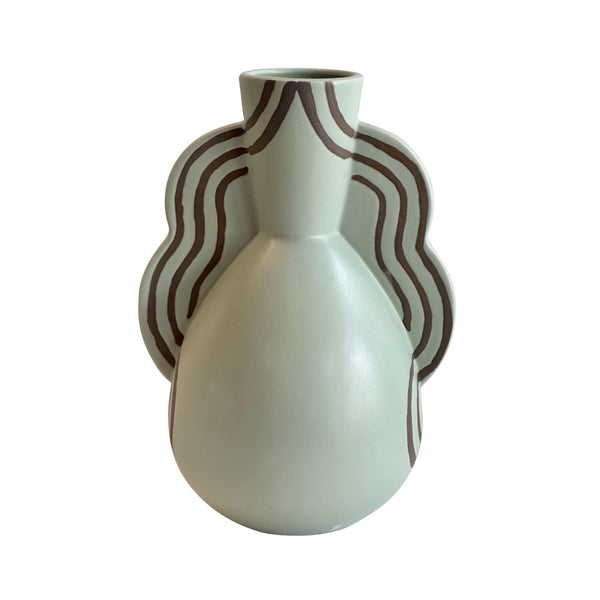 TOV Furniture Ceramic Handcrafted Wavy Vase with Sage Glaze – Unique Artisanal Decor for Modern Boho Spaces TOV-C54691