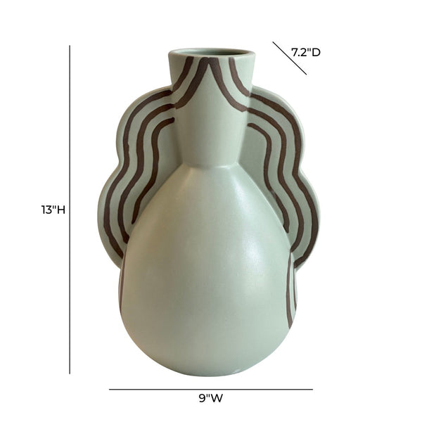 TOV Furniture Ceramic Handcrafted Wavy Vase with Sage Glaze – Unique Artisanal Decor for Modern Boho Spaces TOV-C54691