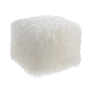 TOV Furniture Tibetan Sheep Pouf – Luxurious Handcrafted Accent for Cozy Interiors, Versatile Seating & Style White TOV-C5709