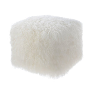 TOV Furniture Tibetan Sheep Pouf – Luxurious Handcrafted Accent for Cozy Interiors, Versatile Seating & Style White TOV-C5709