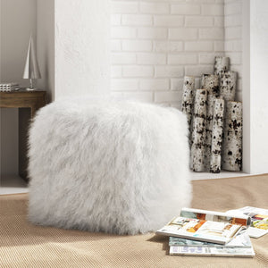 TOV Furniture Tibetan Sheep Pouf – Luxurious Handcrafted Accent for Cozy Interiors, Versatile Seating & Style White TOV-C5709