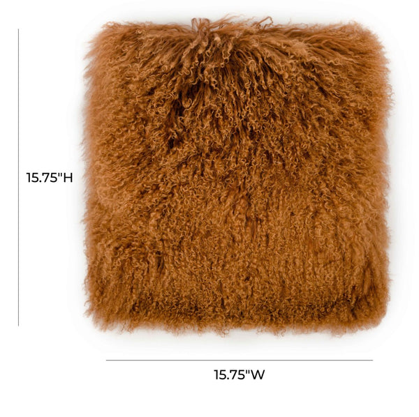 TOV Furniture Tibetan Sheepskin Throw Pillow - Luxurious, Handcrafted Accent for Cozy Home Decor and Style Copper / 16" TOV-C5717