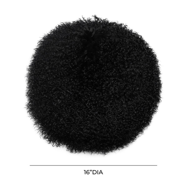 TOV Furniture New Zealand 16" Sheepskin Round Throw Pillow - Luxurious Comfort for Modern and Rustic Interiors Black TOV-C68254