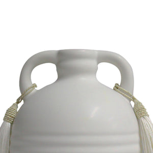 TOV Furniture Adonis Ceramic Vase - Handmade Decorative Centerpiece with Elegant Tassels for Timeless Appeal White TOV-C68607