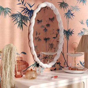 TOV Furniture Agnes Elegant Oval Wall Mirror with Matte Rope Frame - Stylish Home Décor for Any Room Cream TOV-C68812