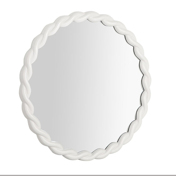 TOV Furniture Agnes Playful 31.7" Round Wall Mirror with Handcrafted Rope Trim - Elegant Focal Point for Any Room Cream TOV-C68813