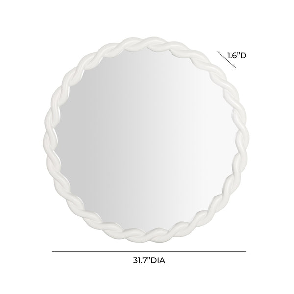 TOV Furniture Agnes Playful 31.7" Round Wall Mirror with Handcrafted Rope Trim - Elegant Focal Point for Any Room Cream TOV-C68813