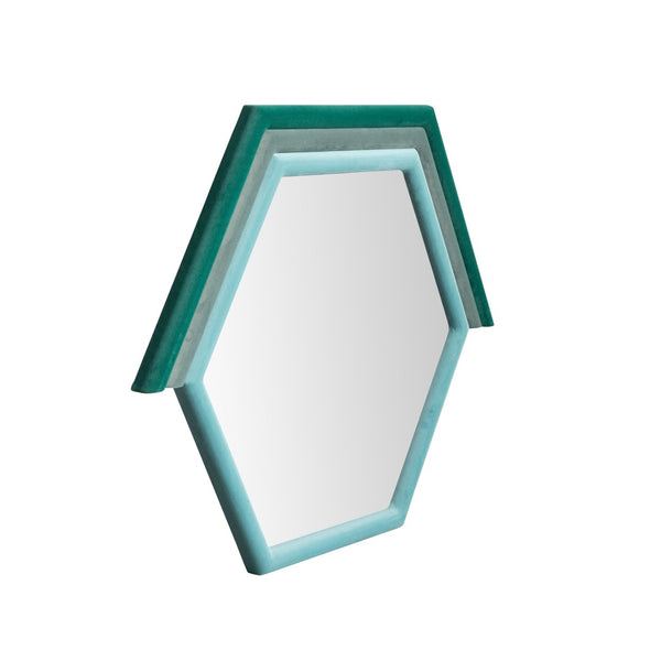 TOV Furniture Lally 31.5" Velvet Prism Wall Mirror - Stylish Accent for Any Room with Handcrafted Luxury Design Aqua TOV-C68835