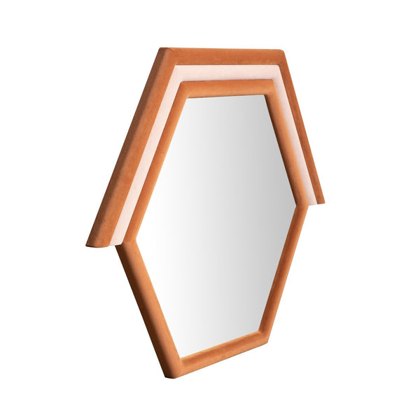 TOV Furniture Lally 31.5" Velvet Prism Wall Mirror - Stylish Accent for Any Room with Handcrafted Luxury Design Terracotta TOV-C68837